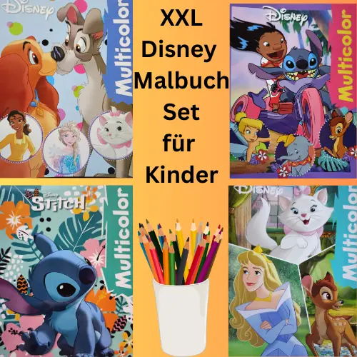 XXL Malbuch Set, 4 Disney Malbücher mit viele Lieblings-Disneyfiguren für Kinder