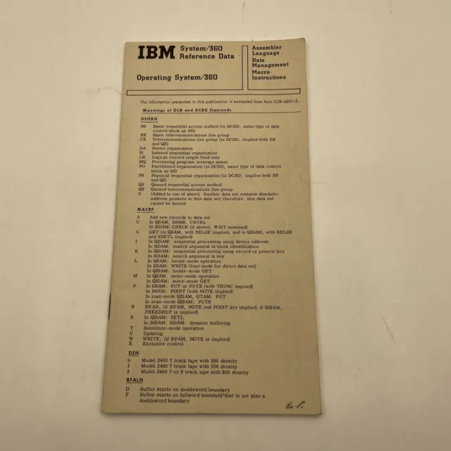 Vintage IBM System 360 Reference Data booklet  USA vintage