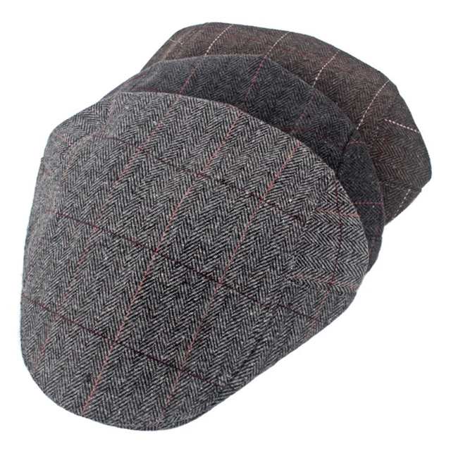Trendy Men's Tweed Baker Boy Hat Herringbone Newsboy Beret Hat Ivy Hat Thicken