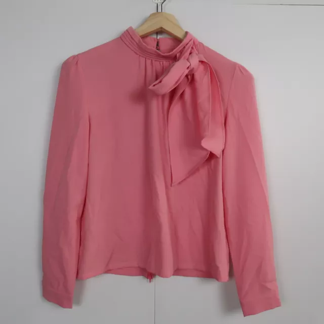 Chicwish Womens Top Size S Pink Tie-Up Collar Long Sleeve Mock Neck Blouse