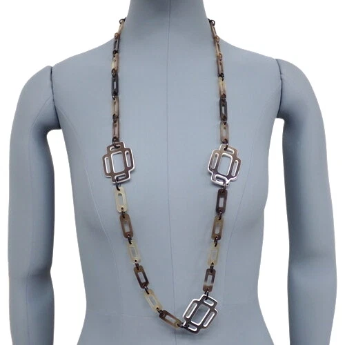 Hermes Buffalo Horn Rhythm Necklace Jewelry Accessories Lacquer Wood Brown Tea Hermes Buffalo Horn Rhythm Necklace Jewelry Accessories Lacquer Wood Brown Tea