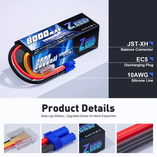 2x Zeee 4S Lipo Battery 8000mAh 14.8V 100C EC5 8S Hardcase for Car Truck Buggy 2