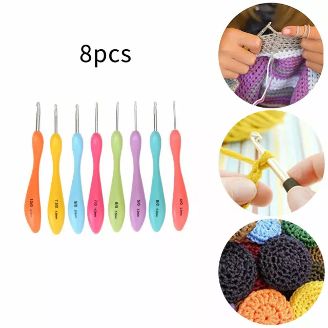 8Pcs/Set Aluminum Knitting Needles Set Grip Crochet Ergonomic Hook Soft Handle