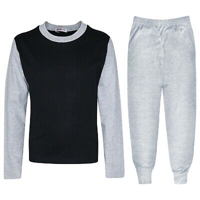 Kids Girls Boys Pjs Contrast Grey Color Plain Stylish Pyjamas Set Age 2-13 Year