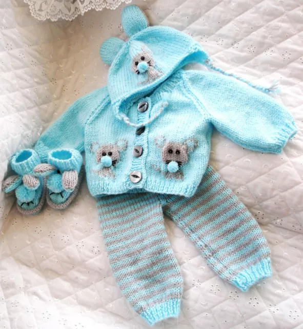 Baby Knitting Pattern dk Mouse Cardigan Reborn Doll 17-22 inch 0-3 Months Baby 3