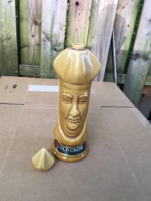 Vintage Old Crow Whiskey Chessmen Light Bishop L.E. Decanter Empty Bottle