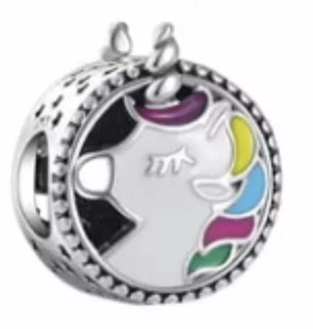 925 Solid Sterling Silver Charm Unicorn Multicolour Bead Euro S925