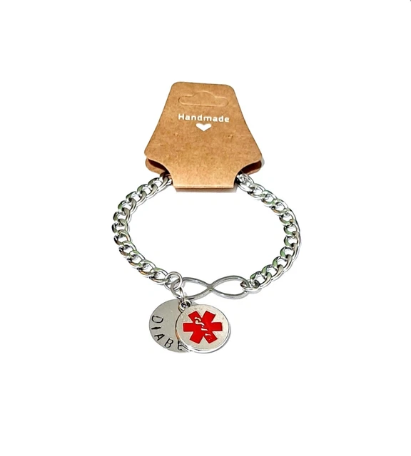 Pulsera de alerta médica cadena de acero inoxidable disco médico infinito y dije