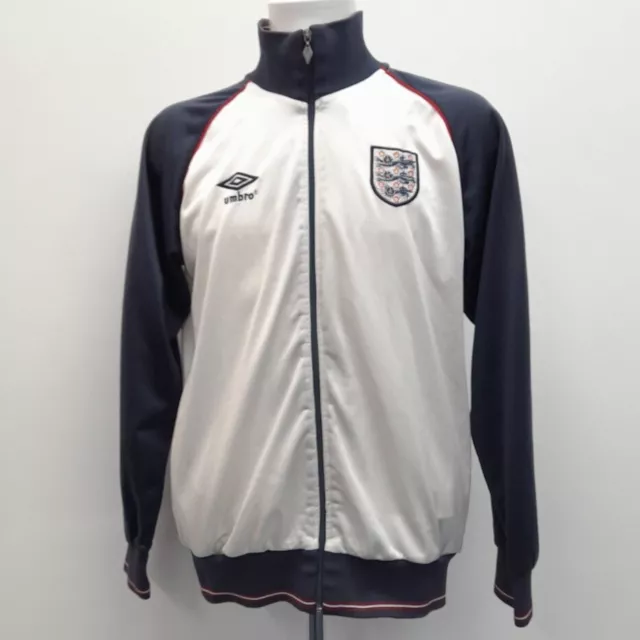 England Football Retro Track Jacket Mens L Umbro White Navy Blue RMF05-RP