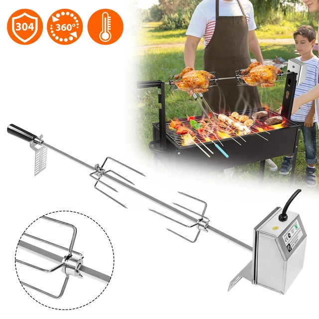 BBQ Grillspieß mit Edelstahl Motor 91-117cm Drehspieß Gasgrill Automatisch NEU