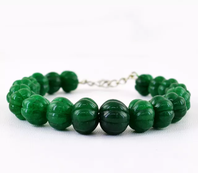 273.50 Cts Earth Mined Round Shaped Green Emerald Carved Beads Bracelet (Dg)