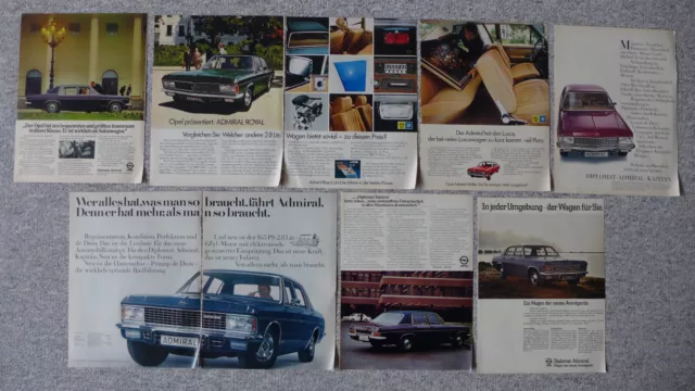 9 Seiten Original Werbungen Opel Admiral und Diplomat (Reklame)