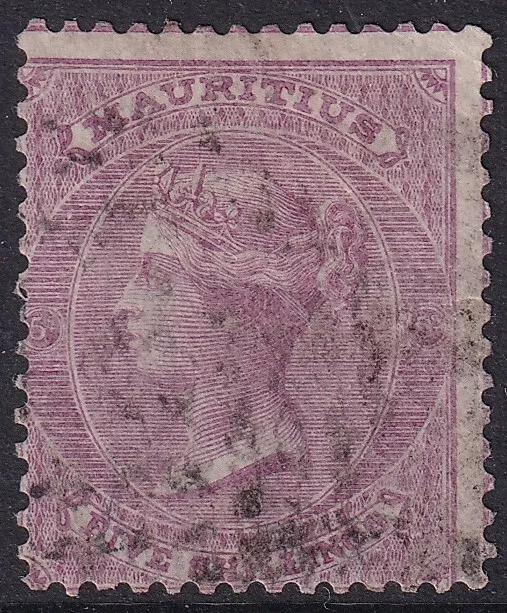 Mauritius 1865 Sideface. 5/- Bright mauve, Crown CC wmk. Used. SG 72, CV £60