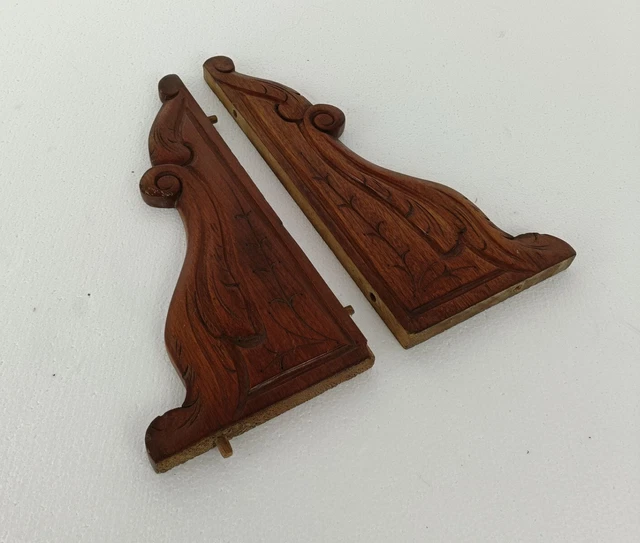 Pair French Corbels Hand Carved Wood  Pediment Ornate Finial Architectural Brack 2
