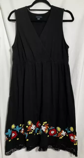 Tommy Hilfiger Sleeveless Black Sundress Embroidered Floral Lace Trim Size XL
