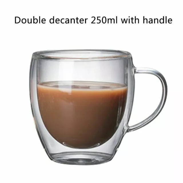 Double Wall Insulated Glass Coffee Glass Mug Tea Cup With Handle 250/350/450ml 2