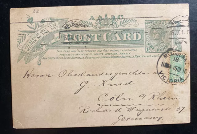 1910 Melbourne Australia Postal Stationery Postcard cover To Koln Germany