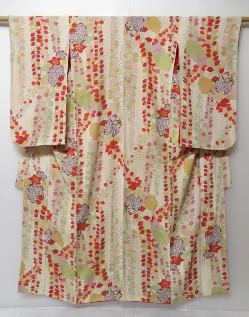 0614N08z740 Vintage Japanese Kimono Silk Girl's FURISODE Off-white