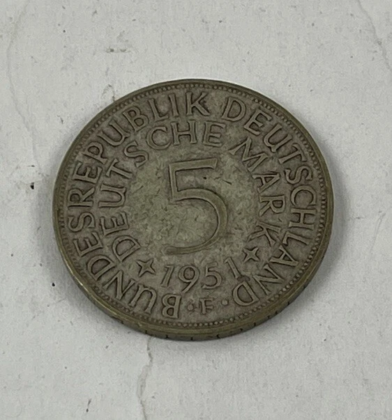 Germany  1951-F 5 Deutsche Mark  Silver Coin