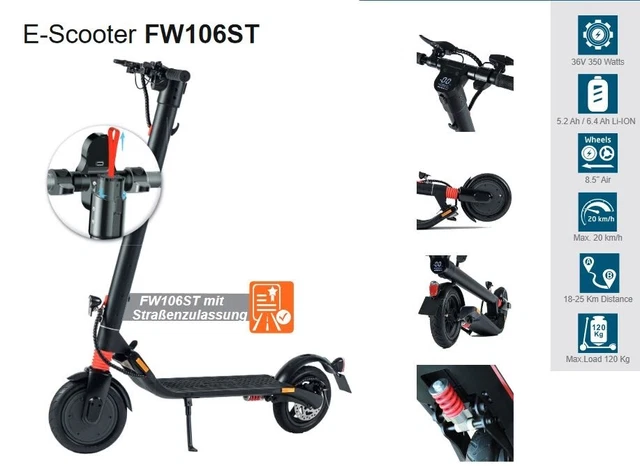 SachsenRAD Trottinette électrique Pliable avec autorisation de Circulation routière (ABE), 25,4 cm, avec Double système de freinage, portée de 30 km pour Adultes jusqu'à 100 kg