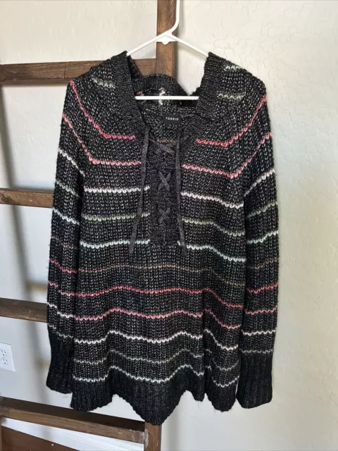 Torrid Black Stripe Chunky Yarn Raglan Hoodie Size 3X