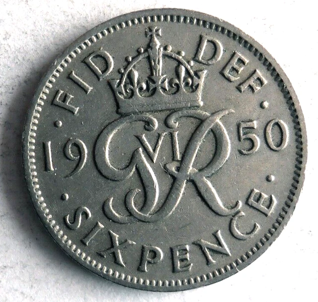 1950 GREAT BRITAIN 6 PENCE - Excellent Coin - FREE SHIP - Bin #704