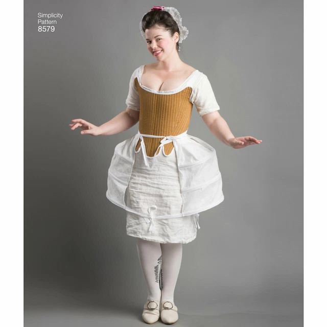 UNCUT Simplicity 8579 18th Century Colonial Corset Panniers Shift 4 6 8 10 12
