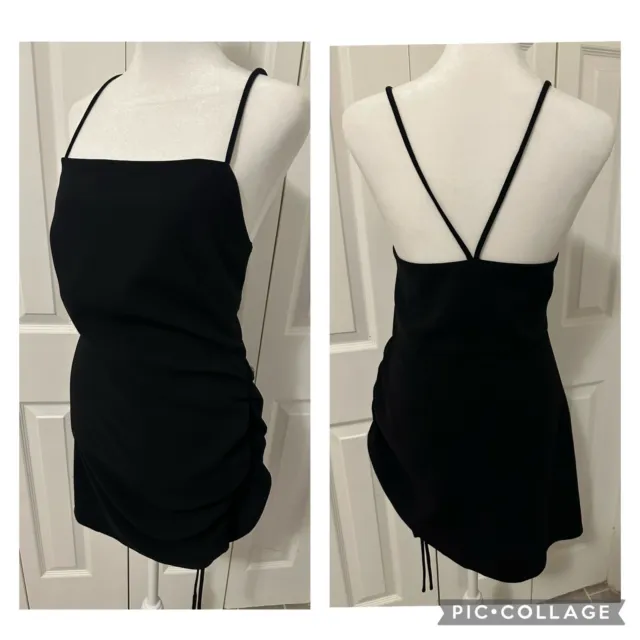 NWT ZARA black mini dress size LARGE spaghetti strap tank party cocktail little