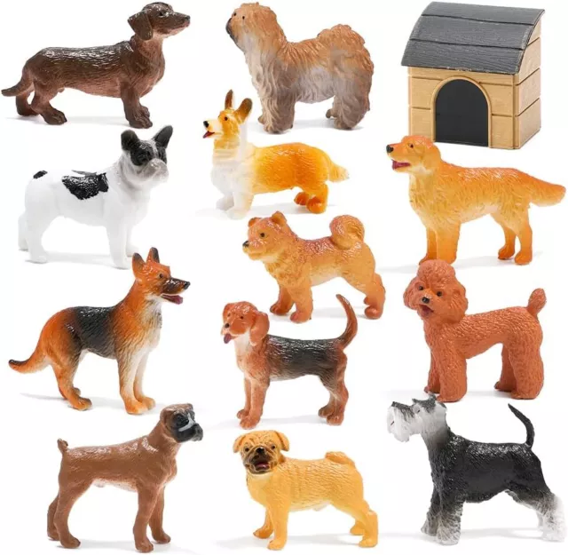 Mini Dog Figurines Playset 12PCS Realistic Detailed Plastic Puppy Action Figures