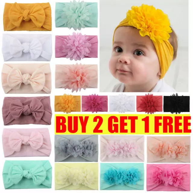 Baby Girls Flower Headband Kids Turban Knot Rabbit Bunny Bow Hair band Head wrap