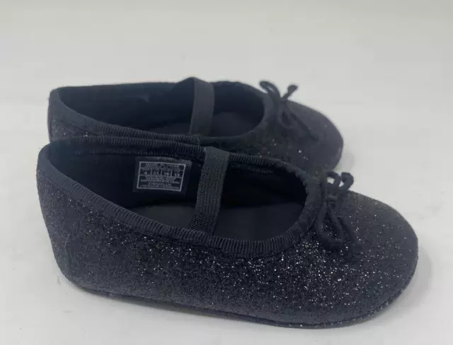 Ralph Lauren Layette Allie Crib Shoe Girl Infant 4 Black Sparkle 9-12 months Bow