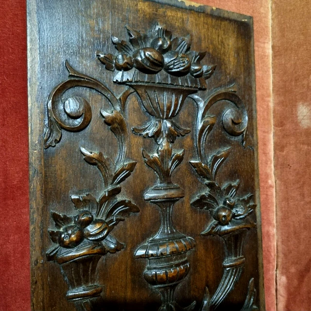 Scroll leaf cornucopia wood carving panel - Antique French architectural salvage