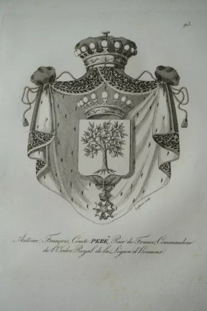 Gravure Blason Heraldique Comte Pere Hautes Pyrenees Armoiries Restauration 1815