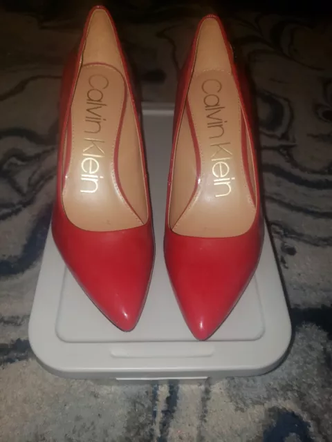 Calvin Klein Womens Pointed Toe Patent Leather High Heel Pumps Red Size 8.5