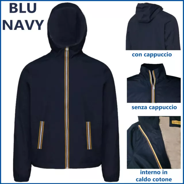 Giubbotto giubbino da uomo giacca con cappuccio Blu Navy antivento tasche