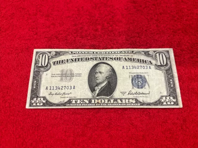 1953A Ten Dollar Bill • Silver Cert • $10 Average Circulated Note • A11342703A