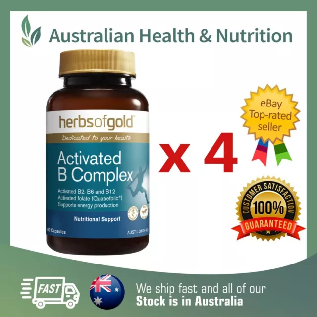 4 x HERBS OF GOLD ACTIVATED B COMPLEX 60 CAPSULES + FREE SAME DAY SHIPPING