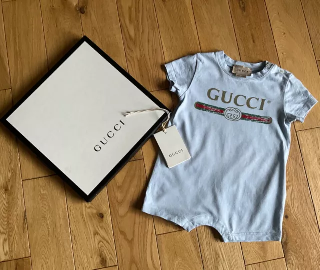 Gucci Baby pale blue Romper 3-6 MONTHS with tag and gift box