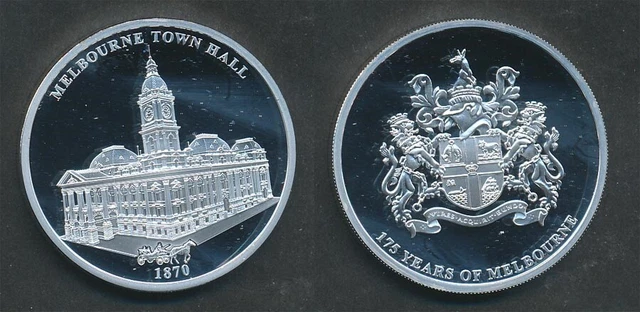 Australia: Town Hall 1870 40mm Medal 175th Annry of Melbourne Issue Price $49.95