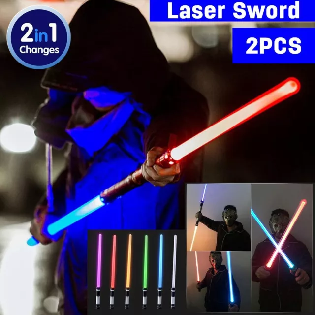 2x Lightsaber LED Flashing Light Saber Sword Kids Boy Toy Double Cosplay Weapons