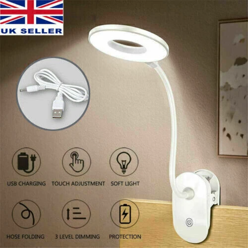 Lampada Da Lettura USB A Led Con Clip - Luce Da Tavolo Flessibile Con Collo D'Oca, 3 Colori (Bianca), Per Scrivania E Comodino - 2