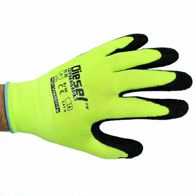 12 Pair Diesel Green Safety Gloves Latex Coated Grip Cut Resistant