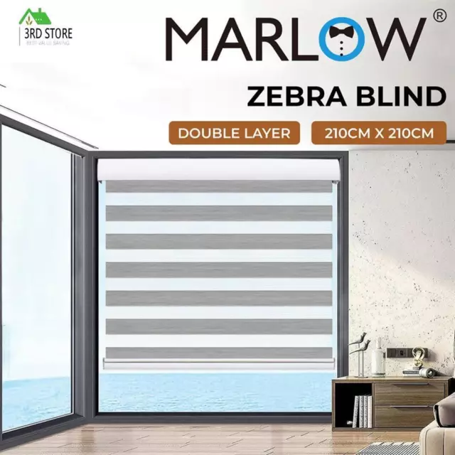 RETURNs Marlow Blackout Zebra Roller Blind Curtains Double Window Sunshade 180x2