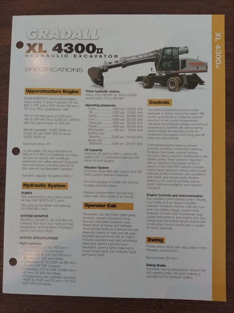 GRADALL XL 4300II Hydralic Excavator Specifications & Operating ...