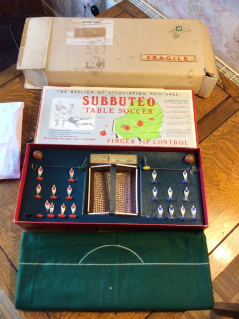 Subbuteo Vintage Table Soccer Set & Original Posting Box Dated 8 Sep 1955