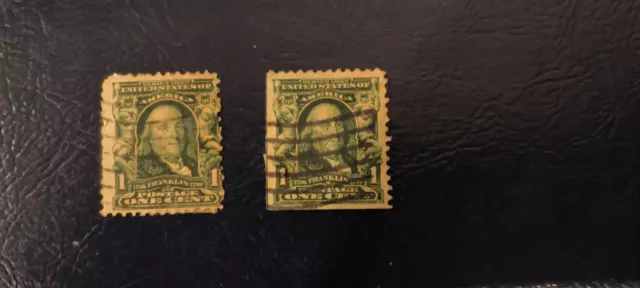 USA BENJAMIN FRANKLIN ONE CENT VERT OBLITERATION TIMBRE RARE. Lot De 2