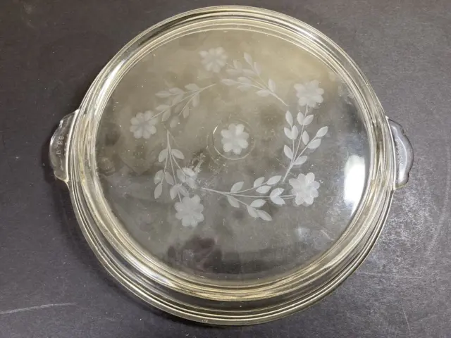 Pyrex Lid 683-C  D-BB Etched Floral Round Clear Glass Replacement Lid Vintage