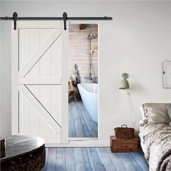 6 FT Sliding Barn Door Hardware Track Roller Kit Closet Rail Roller Set Black