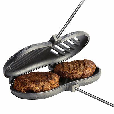 Rome Original Double Burger Griller. Solid Cast Iron Cooker for Campfires!
