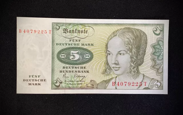 5 DM-Schein 1980 kassenfrisch bankfrisch B Serie 2. Januar 1980 Deutsche Mark